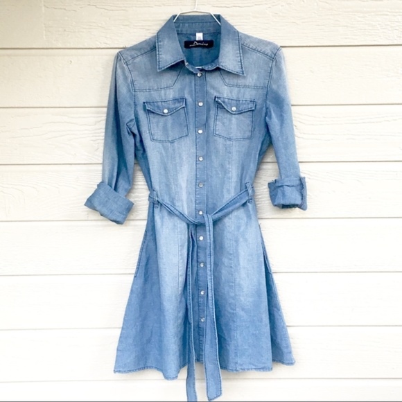 DOMINO DOLLHOUSE DENIM BUTTON DOWN DRESS - Picture 4 of 8